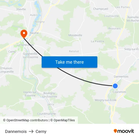 Dannemois to Cerny map
