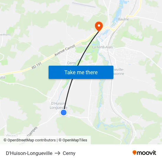 D'Huison-Longueville to Cerny map