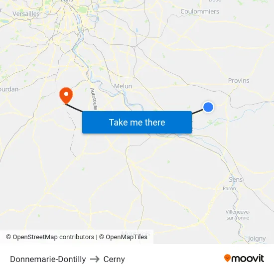 Donnemarie-Dontilly to Cerny map