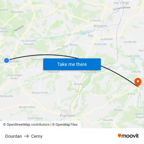 Dourdan to Cerny map