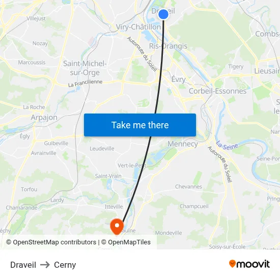 Draveil to Cerny map
