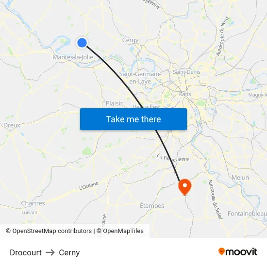 Drocourt to Cerny map