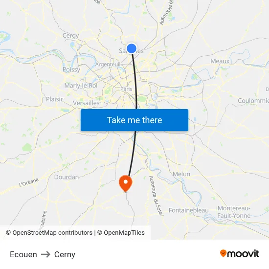 Ecouen to Cerny map