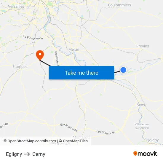 Egligny to Cerny map