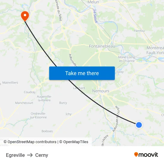 Egreville to Cerny map