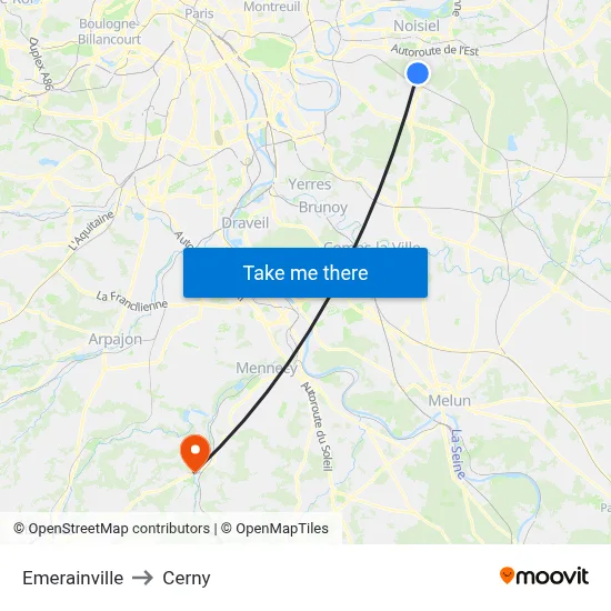 Emerainville to Cerny map
