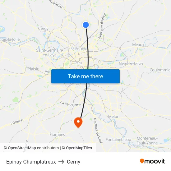 Epinay-Champlatreux to Cerny map