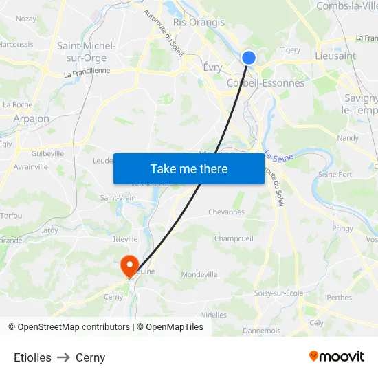 Etiolles to Cerny map