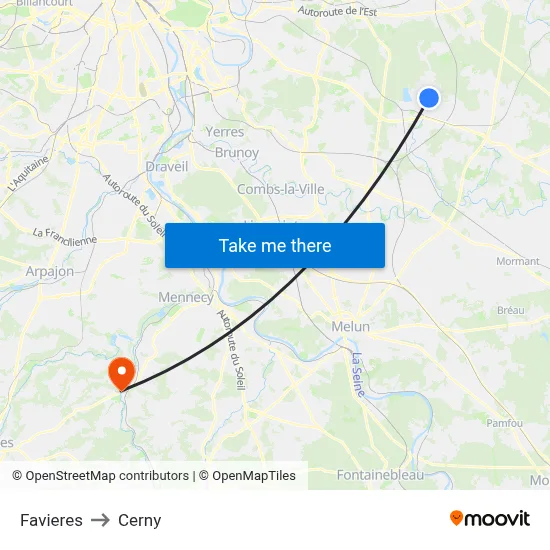 Favieres to Cerny map