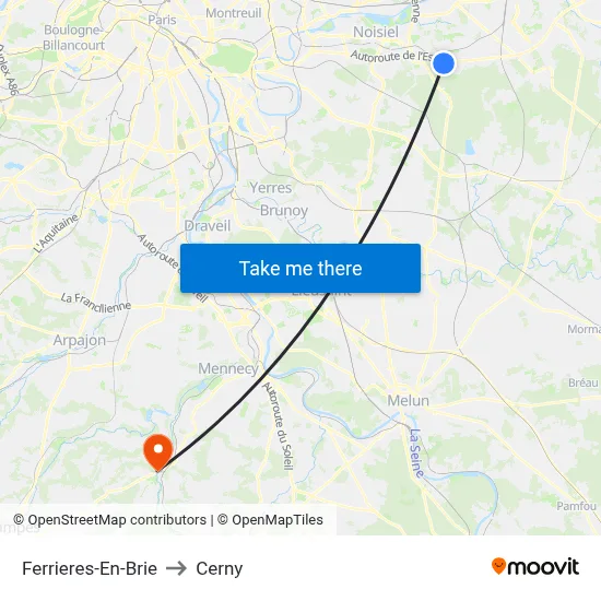 Ferrieres-En-Brie to Cerny map