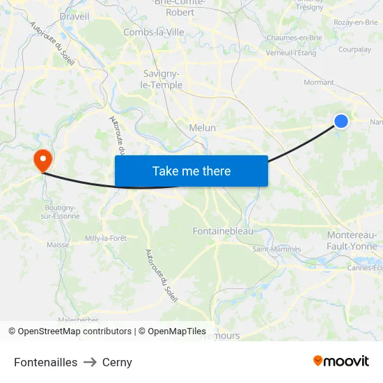Fontenailles to Cerny map