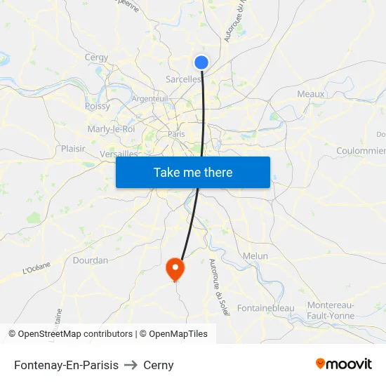 Fontenay-En-Parisis to Cerny map