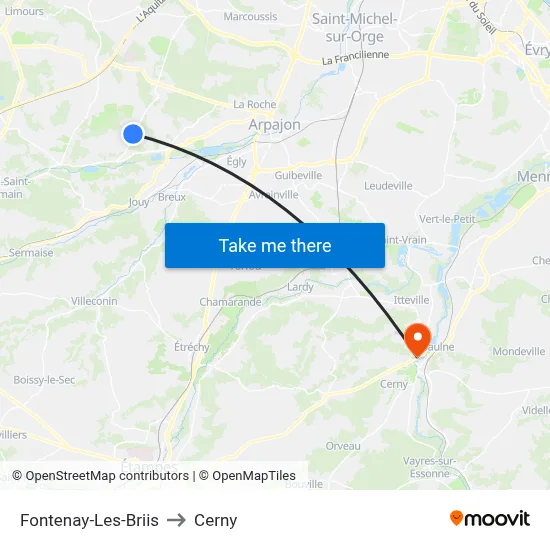 Fontenay-Les-Briis to Cerny map