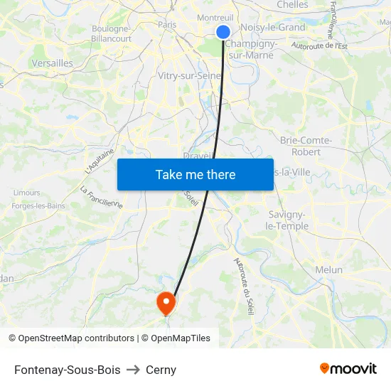 Fontenay-Sous-Bois to Cerny map