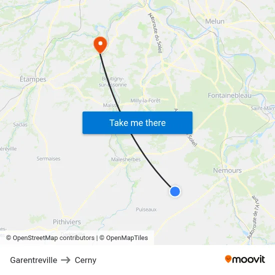 Garentreville to Cerny map