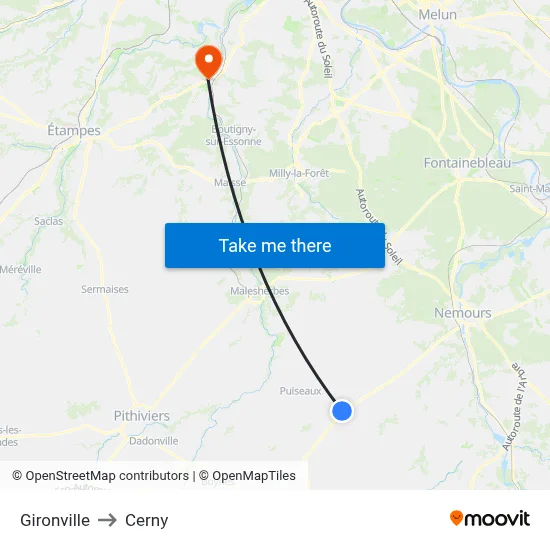 Gironville to Cerny map