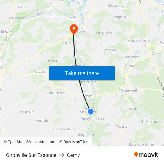 Gironville-Sur-Essonne to Cerny map