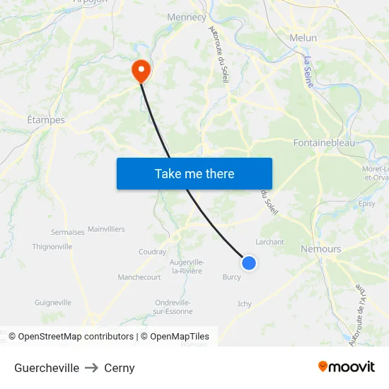 Guercheville to Cerny map
