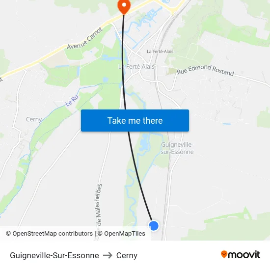 Guigneville-Sur-Essonne to Cerny map
