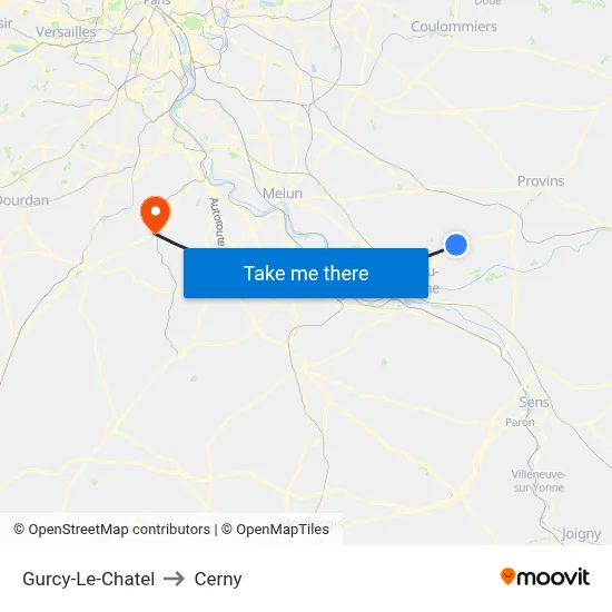 Gurcy-Le-Chatel to Cerny map
