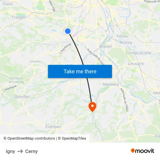 Igny to Cerny map