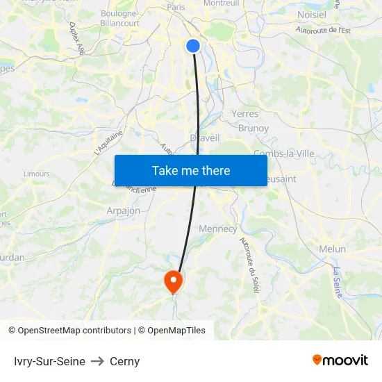 Ivry-Sur-Seine to Cerny map
