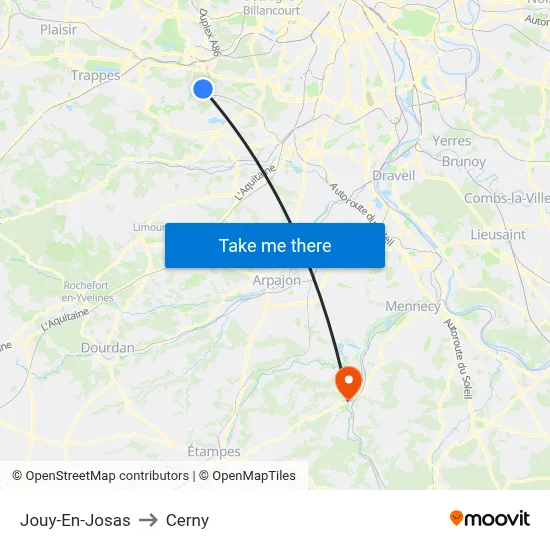 Jouy-En-Josas to Cerny map