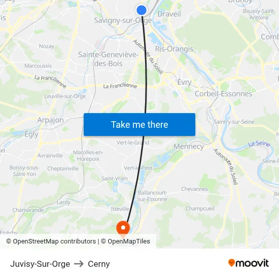 Juvisy-Sur-Orge to Cerny map