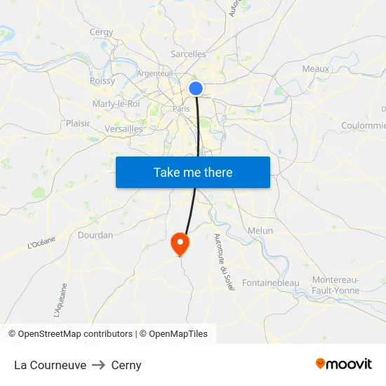La Courneuve to Cerny map