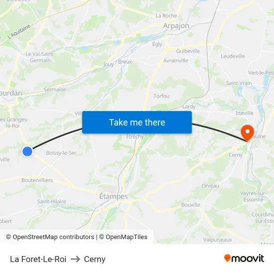 La Foret-Le-Roi to Cerny map