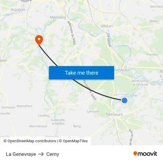 La Genevraye to Cerny map