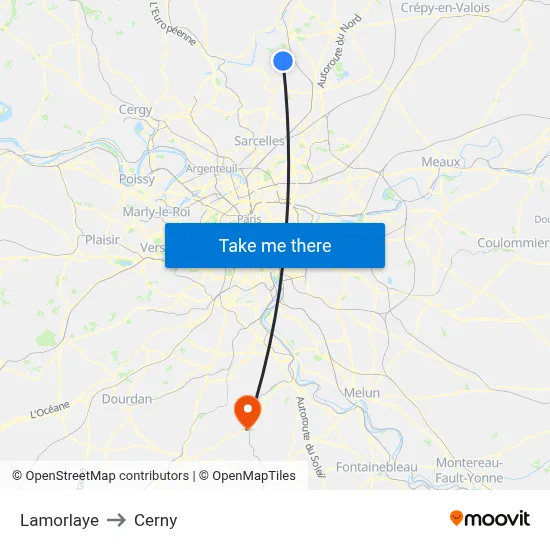 Lamorlaye to Cerny map