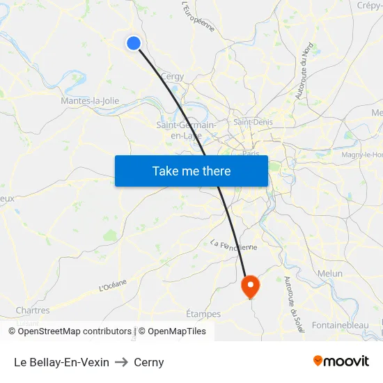 Le Bellay-En-Vexin to Cerny map