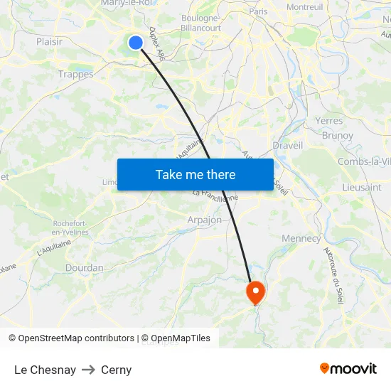Le Chesnay to Cerny map