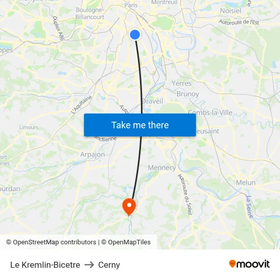 Le Kremlin-Bicetre to Cerny map