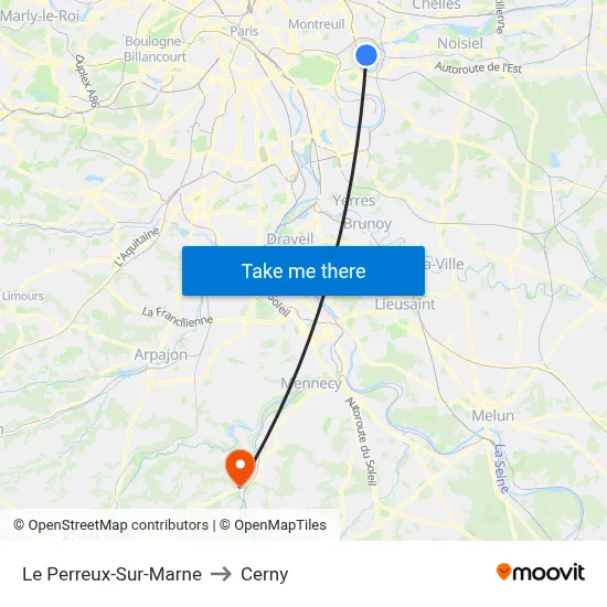 Le Perreux-Sur-Marne to Cerny map