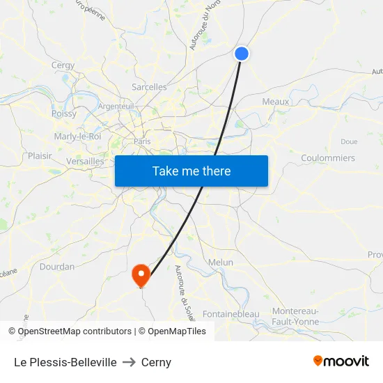 Le Plessis-Belleville to Cerny map