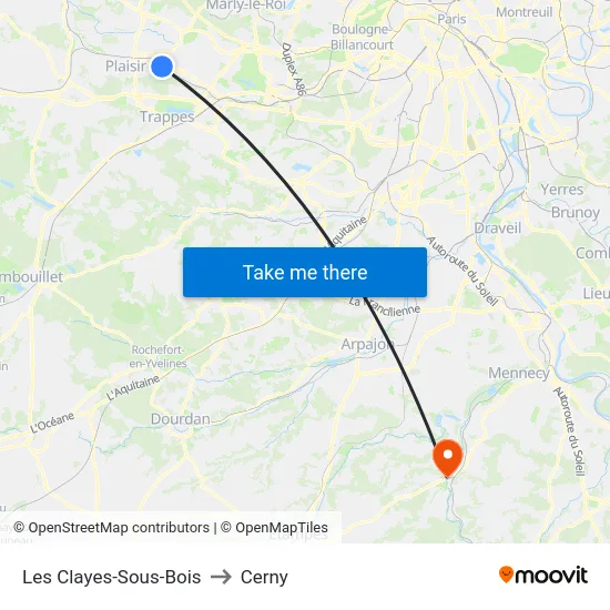 Les Clayes-Sous-Bois to Cerny map