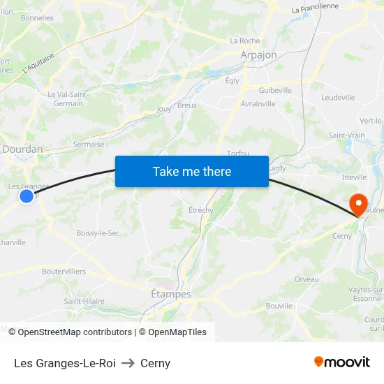 Les Granges-Le-Roi to Cerny map