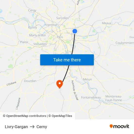 Livry-Gargan to Cerny map