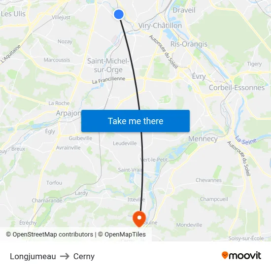 Longjumeau to Cerny map