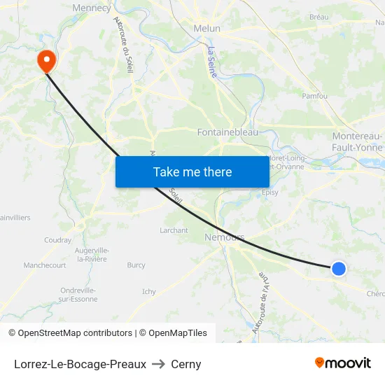 Lorrez-Le-Bocage-Preaux to Cerny map