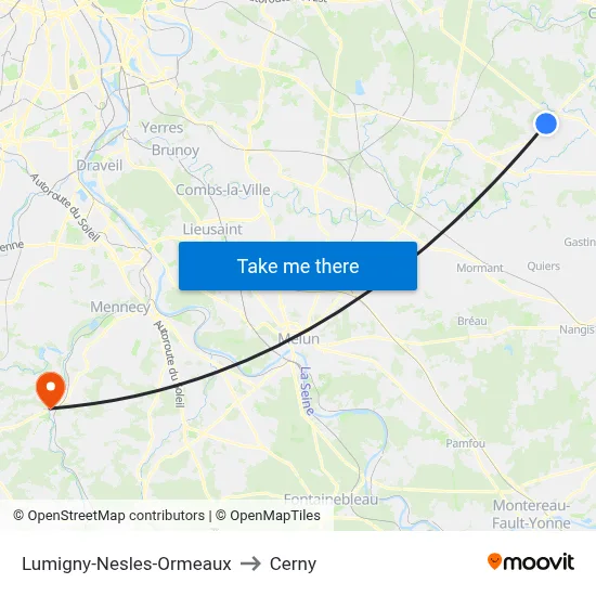 Lumigny-Nesles-Ormeaux to Cerny map