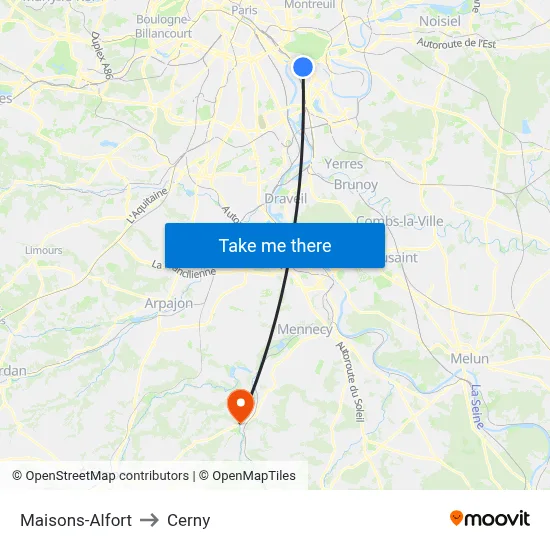 Maisons-Alfort to Cerny map