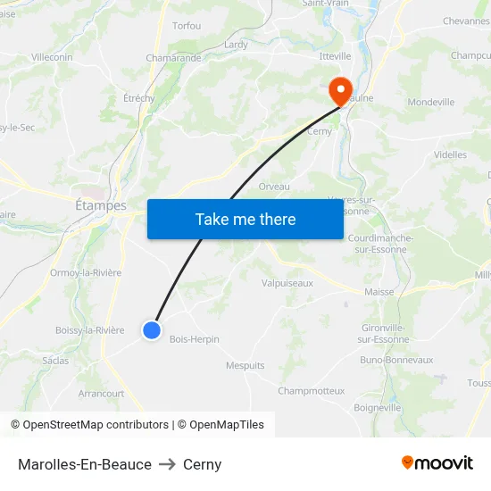Marolles-En-Beauce to Cerny map
