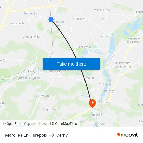 Marolles-En-Hurepoix to Cerny map