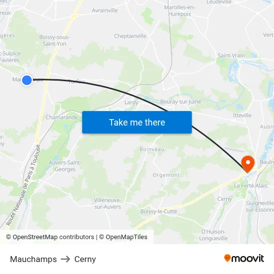 Mauchamps to Cerny map