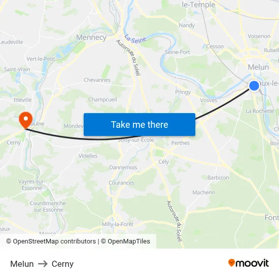 Melun to Cerny map