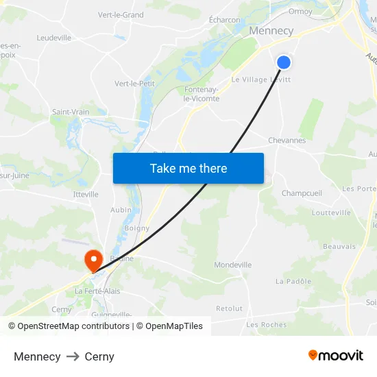 Mennecy to Cerny map