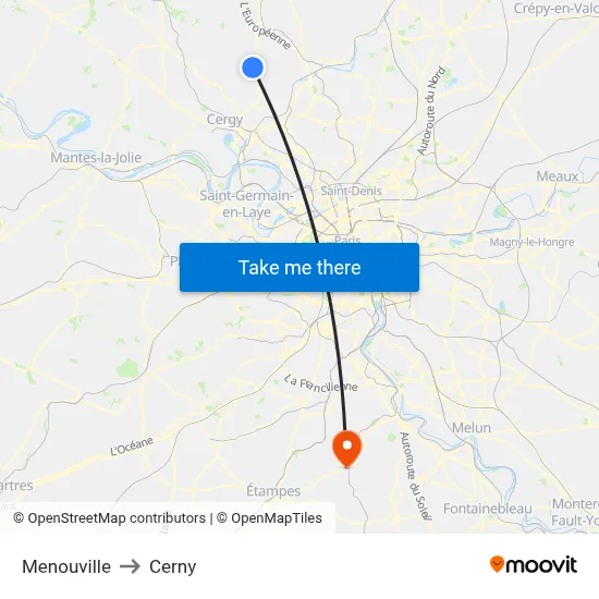 Menouville to Cerny map